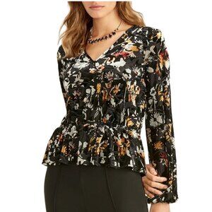Rachel Roy Floral Velvet Burnout Alma Peplum Top Fairy Whimsigoth Size Large